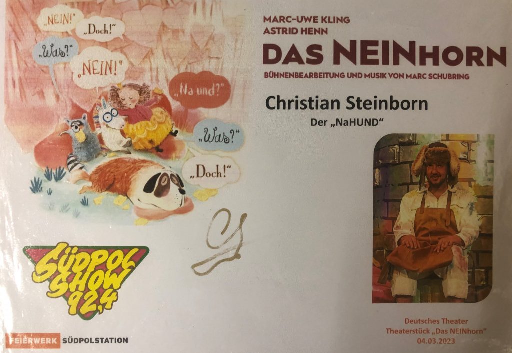 Autogrammkarte Christian Steinborn. Text: Die echten Exemplare könnt ihr in der Südpolredaktion bewundern